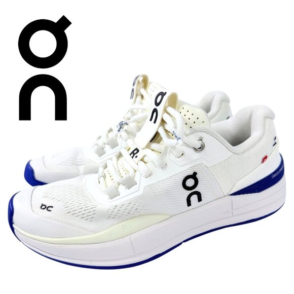On Running Shoes - On THE ROGER Pro Women 8 White Cobalt Blue Professional Tennis Carbon Plate